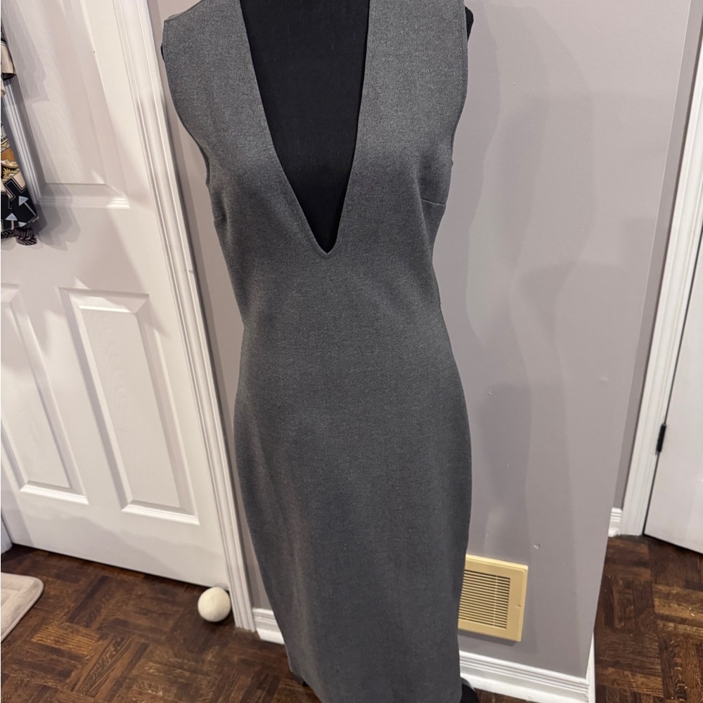 Guess Silver Sheath Cocktail Dress Plunge Neck